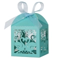 Laserschnitt Hochzeitsbonbonschachtel mit weißem Schwanenherz und Schleife in Mint - 5*5*8CM / Tiffany Blau