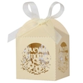 Cream laser-cut 'love you mom' gift box with floral patterns and a silk ribbon bow - 5*5*8CM / Jewelry Cream Star