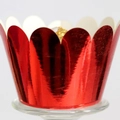 Metallic red laser-cut cupcake wrapper with scalloped edges and a reflective finish - Reflective Bright Red