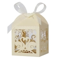 Eleganter weißer lasergeschnittener Schwan-Herz-Hochzeits-Gastgeschenkkarton mit Organzaschleife - 5*5*8CM / Gebrochenes Weiß