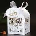 Weiße lasergeschnittene Schwan-Gastgeschenkbox mit Herzmuster und Dankeschön-Anhänger - Weiß
