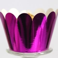 Metallic purple laser cut cupcake wrapper with elegant scalloped petal edges - Reflective Dark Purple