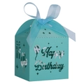 Light blue hollowed Happy Birthday candy box with ribbon bow and star patterns - Tiffany Blue