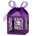 Purple laser-cut hollow LOVE paper candy gift box with elegant purple ribbon bow - Dark Purple