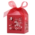 Boîte à bonbons découpée au laser Happy Birthday avec ruban rouge et motifs - 5*5*8CM / Rouge Perlé