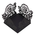 Détail macro d'une boîte cadeau noire avec motifs élégants de roses découpés au laser - 3,6 cm / Noir