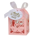 Rosa lasergeschnittene Hochzeit-Süßigkeitenbox mit Schwanenmotiv und Dankeschön-Tag - Rosa