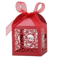 Detailed laser-cut Love heart pattern on red pearlescent paper gift box with ribbon - Pearlescent Red