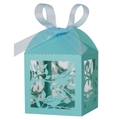 Scatola regalo azzurra tagliata al laser con uccelli e nastro per confetti e nozze - Blu Tiffany