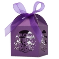 Boîte cadeau violette avec découpe laser 'Love You Mom' et ruban élégant assorti - 5*5*8CM / Violet foncé