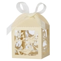 Scatola per confetti color crema tagliata al laser con motivi di uccelli e fiocco - Beige Crema
