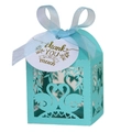 Hellblaue Laser-Schnitt Schwan Bonbonschachtel mit Seidenband und Dankeschön-Anhänger - Tiffany Blau
