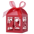 Boîte à dragées rouge découpée au laser avec ruban et motifs de cœurs et d'oiseaux - 5x5x8CM / Rouge Perlé