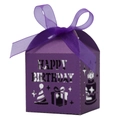 Purple laser cut Happy Birthday candy box with elegant ribbon for party favors - Dark Purple