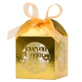 Boîte à bonbons dorée découpée au laser 'Love You Mom' avec ruban orange pour la fête des mères - 5*5*8CM / Or Réfléchissant