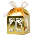 Détail boîte à dragées dorée découpée au laser avec oiseaux et ruban en satin - 5x5x8CM / Or Réfléchissant