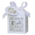 Boîte à bonbons de mariage LOVE blanche découpée au laser avec ruban et étiquette - Étiquette Supplémentaire (Blanc)