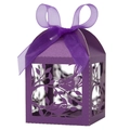 Purple laser-cut gift box with intricate bird patterns and a matching silk ribbon bow - Dark Purple