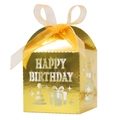 Golden mirror finish laser-cut Happy Birthday candy gift box with orange ribbon - Reflective Gold