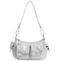 Sac à bandoulière en similicuir gris clair avec nœuds et fermeture éclair argentée - Blanc