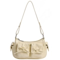 Sac sous le bras jaune crème chic avec poches à nœuds et bandoulière polyvalente - Jaune