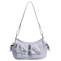 Sac à bandoulière lilas clair chic avec poches à nœuds et finition en similicuir brillant - Bleu