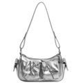 Sac à épaule en cuir argenté métallisé avec détails nœuds et poches frontales - Argent