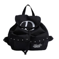 Schwarzer Segeltuchrucksack im Utility-Stil mit Nieten und Vintage-D-Grafikdruck - Schwarz