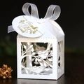 Laser cut bird design wedding favor box with white ribbon and Thank You tag decor - White (With Tag)