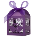 Purple laser-cut favor box with swan heart pattern and matching organza ribbon - 5*5*8CM / Dark Purple