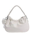 Sac nuage plissé blanc crème chic avec anse tressée et breloque cœur perle - Avec Pendentif / Blanc
