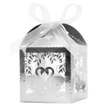 Silver laser-cut swan heart candy box with white organza ribbon for weddings - 5*5*8CM / Reflective Silver