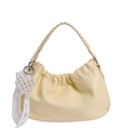 Sac nuage froncé jaune pâle avec poignée tressée, breloque cœur perle et dentelle - Avec Pendentif / Jaune
