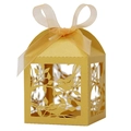 Elegant gold laser-cut bird candy box with champagne ribbon for wedding favors - Gold
