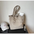 Khaki large capacity tote bag with adjustable shoulder strap and multi-pocket design - Khaki