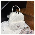 White quilted mini backpack for women with silver chain straps and turn-lock pocket - With Charm Style / White