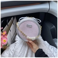 Borsa rotonda lavanda con fiocco argento e tracolla di perle bianche alla moda - Rosa