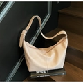 Elegant beige pebbled leather hobo crossbody bag with adjustable silver buckle strap - Off White