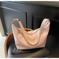 Pink lychee grain leather hobo bag with adjustable strap for commuting and daily use - Pink