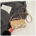 Chic light brown glossy mini satchel with silver twist lock and top handle - Khaki (No Pendant)