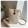Chic cream straw crossbody bag with wood button for summer outings and daily use - Off White