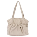 Borsa tote beige minimalista in nylon con tasca a coulisse e tracolla per il lavoro - Bianco Sporco