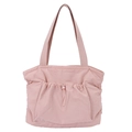 Borsa tote in nylon rosa chiaro con tasca frontale a coulisse e doppi spallacci - Rosa Chiaro