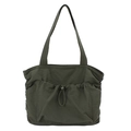 Grande borsa tote in nylon verde scuro con tasche a coulisse e dettagli arricciati - Verde