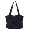 Grande borsa tote minimalista in nylon nero con dettaglio coulisse regolabile - Blu scuro