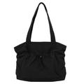 Minimalistische schwarze Einkaufstasche mit Kordelzug-Vordertasche und matter Oberfläche - Schwarz
