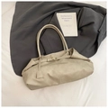 Bolso tote minimalista en cuero mate caqui claro con correa decorativa hebilla - Pequeño Caqui