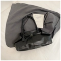 Retro black faux leather tote bag with silver buckle and large capacity design - Small Black