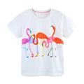 T-shirt estiva da bambina in cotone bianco con vivaci stampe di fenicotteri colorati - 2Y(90cm) / Stile Fenicottero (5417)