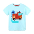 Light blue cotton boy t-shirt with colorful elephant and fire truck cartoon print - 6Y (120cm) / Light Blue Cartoon Fire Truck Pattern (5435)